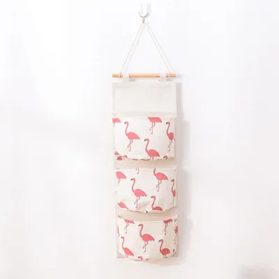 Creative Cotton And Linen Three Grid Hanging Storage Bags For Sundries