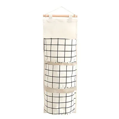 Creative Cotton And Linen Three Grid Hanging Storage Bags For Sundries