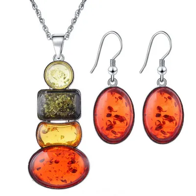 Colorful Fashion Amber Insect Necklace Earrings Set Alloy Geometric Unisex