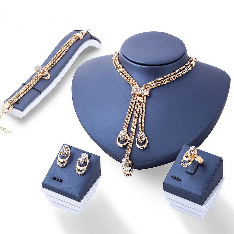 Fashion Golden Metal Chain Shiny Rhinestone Wedding Jewelry Set Couple Ball Chain Tassel