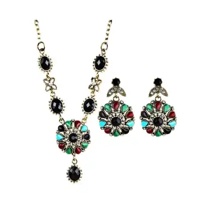 Hot Sell Classic Vintage Court Style Inlay Resin Pendant Alloy Fashion Jewelry Sets