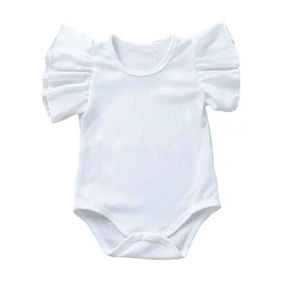 Baby Infant Toddler Girl Solid Color Short Sleeves Cotton Bodysuit with Hidden Button