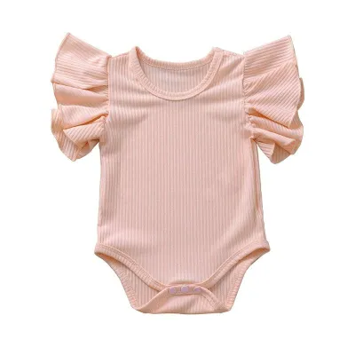 Baby Infant Toddler Girl Solid Color Short Sleeves Cotton Bodysuit with Hidden Button