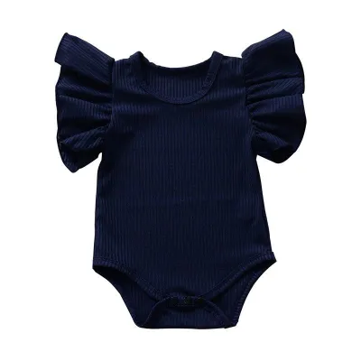 Baby Infant Toddler Girl Solid Color Short Sleeves Cotton Bodysuit with Hidden Button