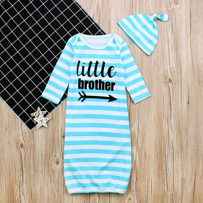 2 Pcs Baby Boy Girl Stripes Print Sleeping Bag and Headband Set Cotton