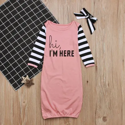 Newborn Girl Letter Print Patchwork Sleeping Bag And Headband Set