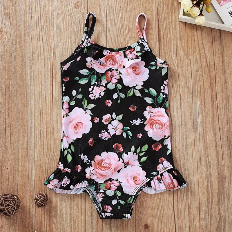 Wholesale Girl Bright Floral Print One-piece Swimsuit