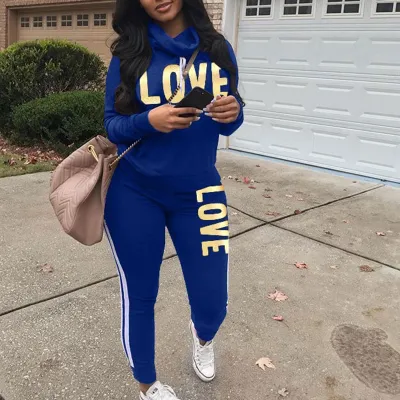 S-3XL Turtleneck Letter Print T-Shirt And Pants Casual Two-piece Set