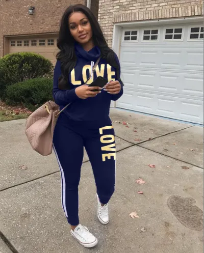 S-3XL Turtleneck Letter Print T-Shirt And Pants Casual Two-piece Set