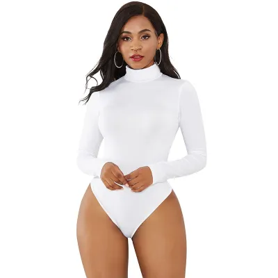 S-XL Women Solid Color Turtleneck Long Sleeve Bodysuits