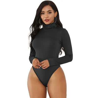 S-XL Women Solid Color Turtleneck Long Sleeve Bodysuits