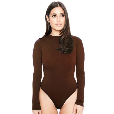 S-XL Women Sexy Round Collar Solid Color Long Sleeve Bodysuit