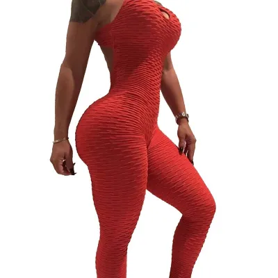 S-XL Backless Jacquard Fitness Sports Leggings Jumpsuit