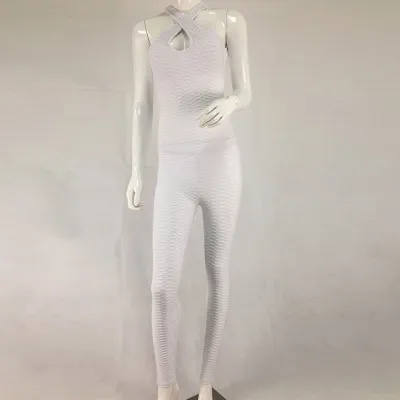 S-XL Backless Jacquard Fitness Sports Leggings Jumpsuit