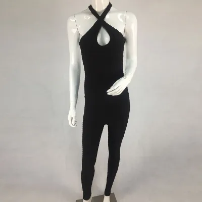 S-XL Backless Jacquard Fitness Sports Leggings Jumpsuit