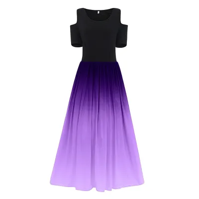 L-6XL Women Plus Size Round Collar Gradient Color Cool-shoulder Street Hipster Dress