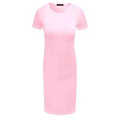 S-XL Solid Color Short Sleeve Round Collar Bodycon Dress