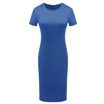 S-XL Solid Color Short Sleeve Round Collar Bodycon Dress