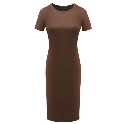 S-XL Solid Color Short Sleeve Round Collar Bodycon Dress