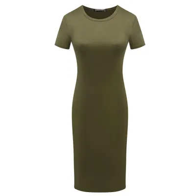 S-XL Solid Color Short Sleeve Round Collar Bodycon Dress