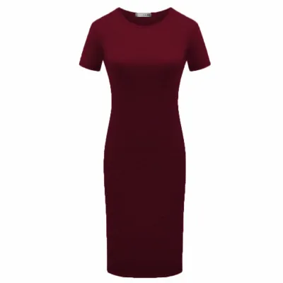S-XL Solid Color Short Sleeve Round Collar Bodycon Dress