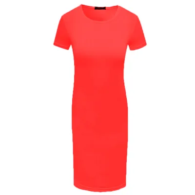 S-XL Solid Color Short Sleeve Round Collar Bodycon Dress