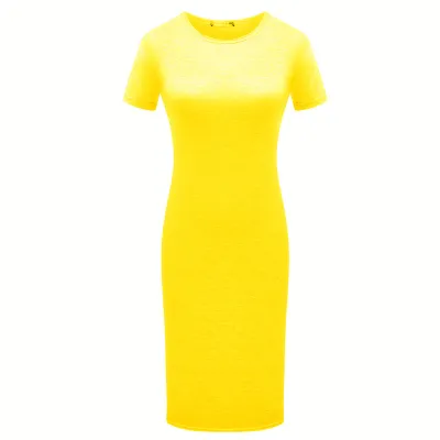 S-XL Solid Color Short Sleeve Round Collar Bodycon Dress