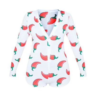 S-XL Women V-Neck Printed Long Sleeve Romper