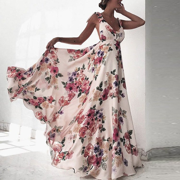 人気を誇る Wholesale S-XL Boho Print Floral Sleeveless Backless V-neck トップス