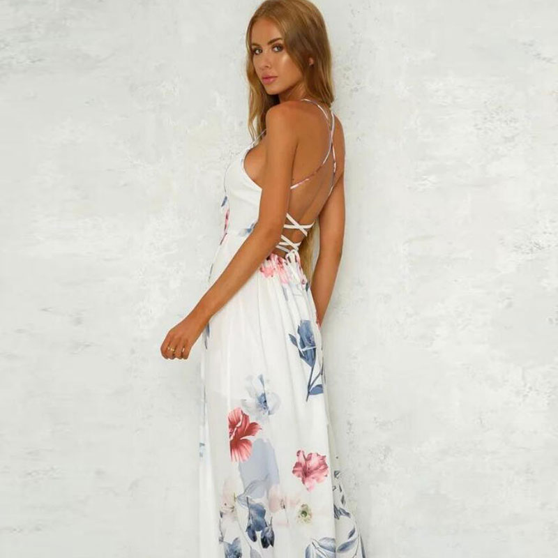 Wholesale S-XXL Fashion Floral Printed Lace-up Side-slit