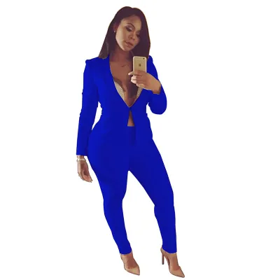 S-XL 2 Pcs/sets Solid Color Lapel Long-sleeve Coat And Pants Casual Suits