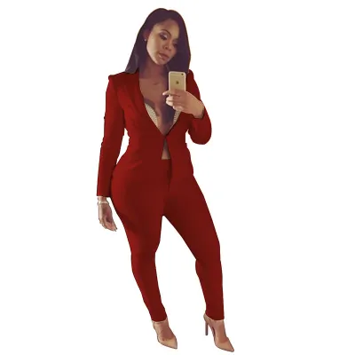S-XL 2 Pcs/sets Solid Color Lapel Long-sleeve Coat And Pants Casual Suits