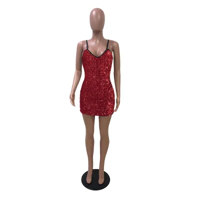 Nightclub Sexy Sequins V-neck Sleeveless Sling Bodycon Dress