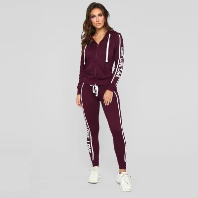 S-XXL Hooded Long-Sleeve Letter Print Zipper Top And Straight Pants Casual Two-Piece Set