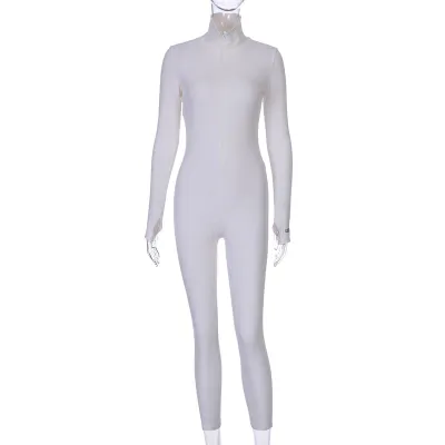 S-L Turtleneck Zipper Long Sleeve Letter Embroidery Tight Jumpsuit