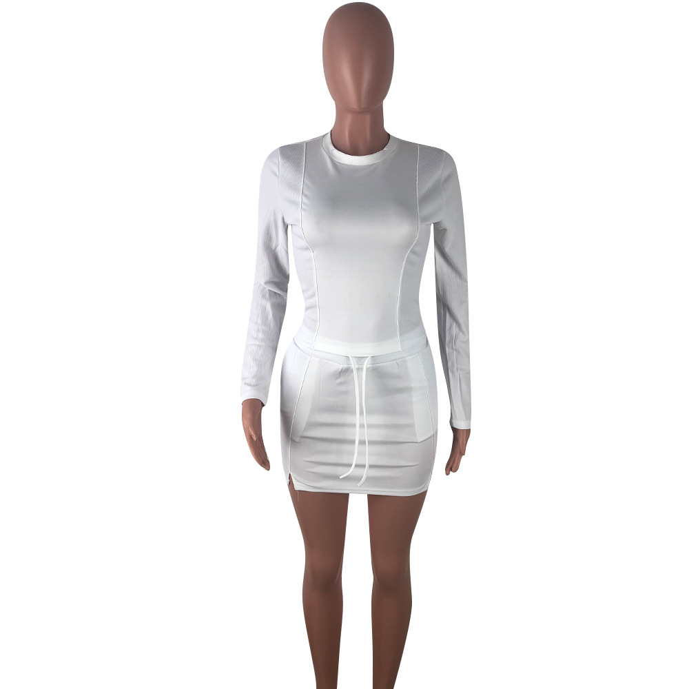 Wholesale S-XL Round Neckline Long-sleeve Top And Side-slit