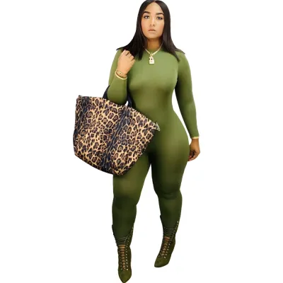 S-XXL Women Solid Color Turtleneck Long-sleeve Tight Jumpsuits