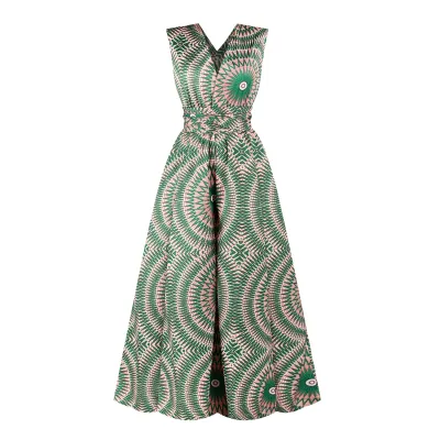 S-XL Women Fashion V-neck Sleeveless Lace-up Graphic Print Jumpsuits