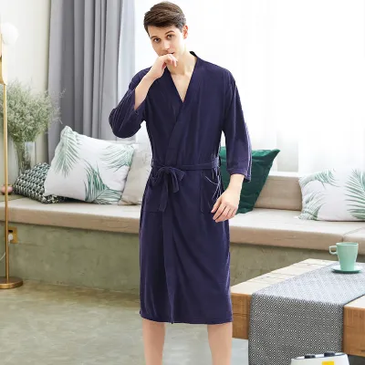 M-XL Men Solid Color Lace-up Home Pajamas Night-robe