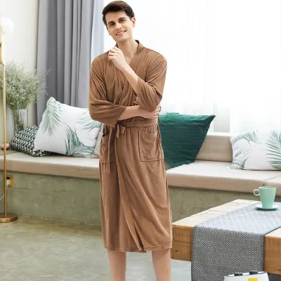 M-XL Men Solid Color Lace-up Home Pajamas Night-robe