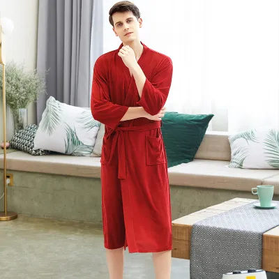 M-XL Men Solid Color Lace-up Home Pajamas Night-robe