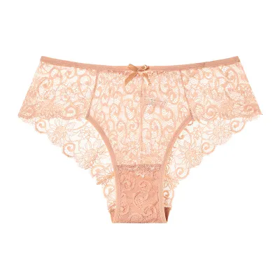 S-XL Women Sexy Solid Color See-through Lace Briefs