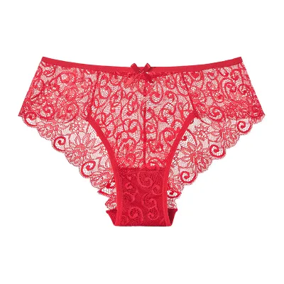 S-XL Women Sexy Solid Color See-through Lace Briefs