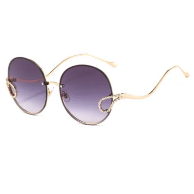 Round Metal Frame Rhinestone Decor Fashion Sunglasses