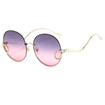 Round Metal Frame Rhinestone Decor Fashion Sunglasses