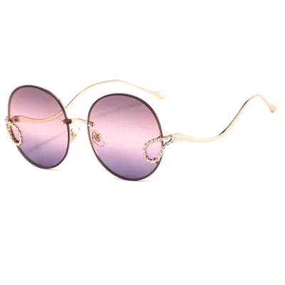 Round Metal Frame Rhinestone Decor Fashion Sunglasses