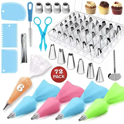 72pcs/set Cake Decorating Supplies Stainless Steel Baking Pastry Tools with Numbered Piping Tips