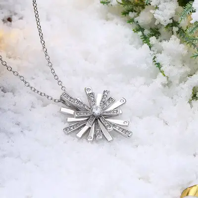 Christmas Snowflake Pendant Zircon Silver Plated Gold Ball Chain Necklace for Women