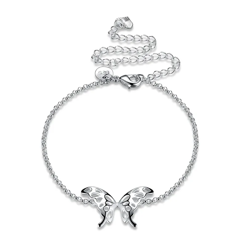 New Butterfly Shape Design Silver Plated Copper Anklets 20+10cm
