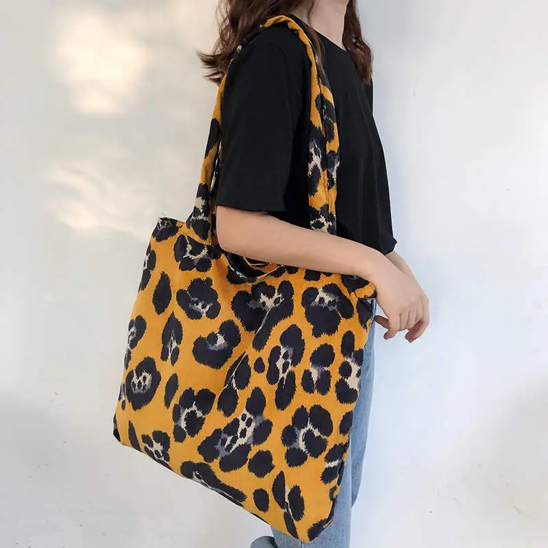 Women Casual Large Capacity Leopard Corduroy Tote Shoulder Bag